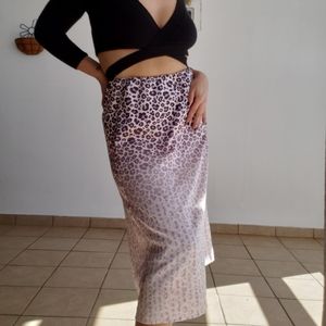 Midi Satin Cheetah Skirt